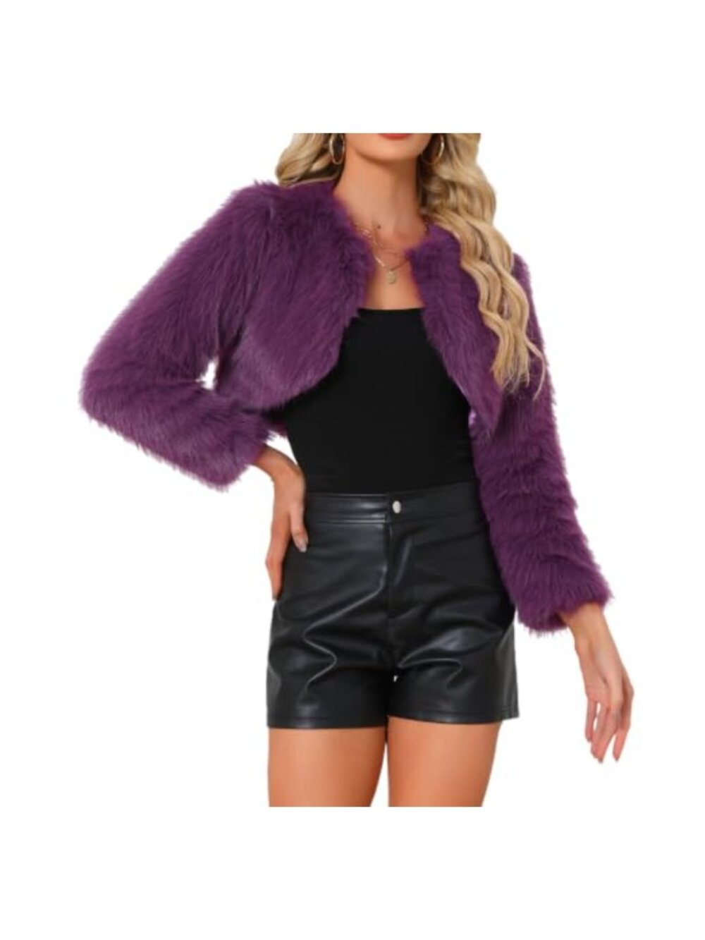 Women's Cropped Faux Fur Shrug Evening Wedding Bolero Jacket